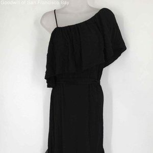 Womens Black Asymmetric Peplum Hem Cape Maxi Dress